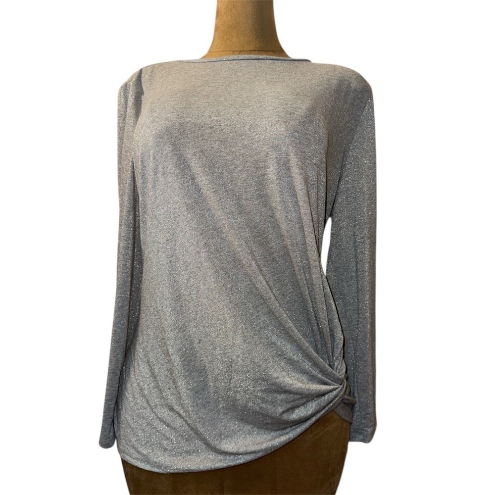 Ann Taylor Grey & Silver Sparkle Top, Side Knot Shirt, Long Sleeve, Women’s XL​​